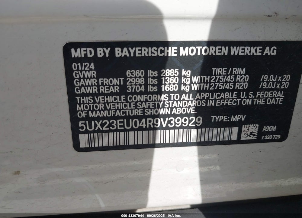 2024 BMW X5 VIN: 5UX23EU04R9V39929