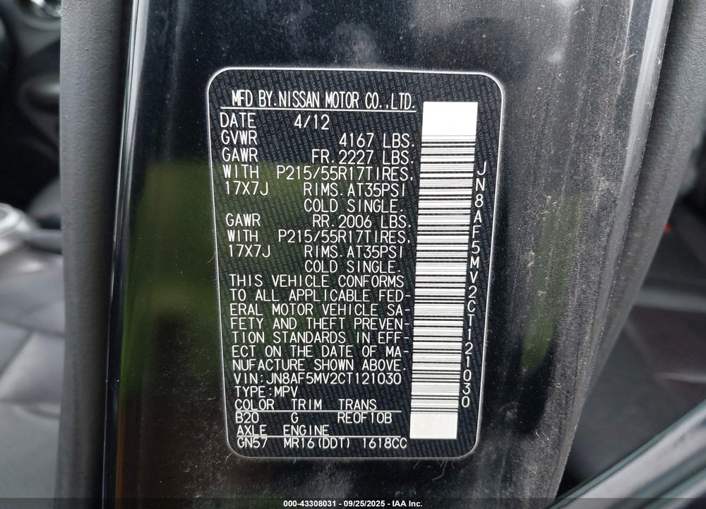 2012 NISSAN JUKE SL VIN: JN8AF5MV2CT121030