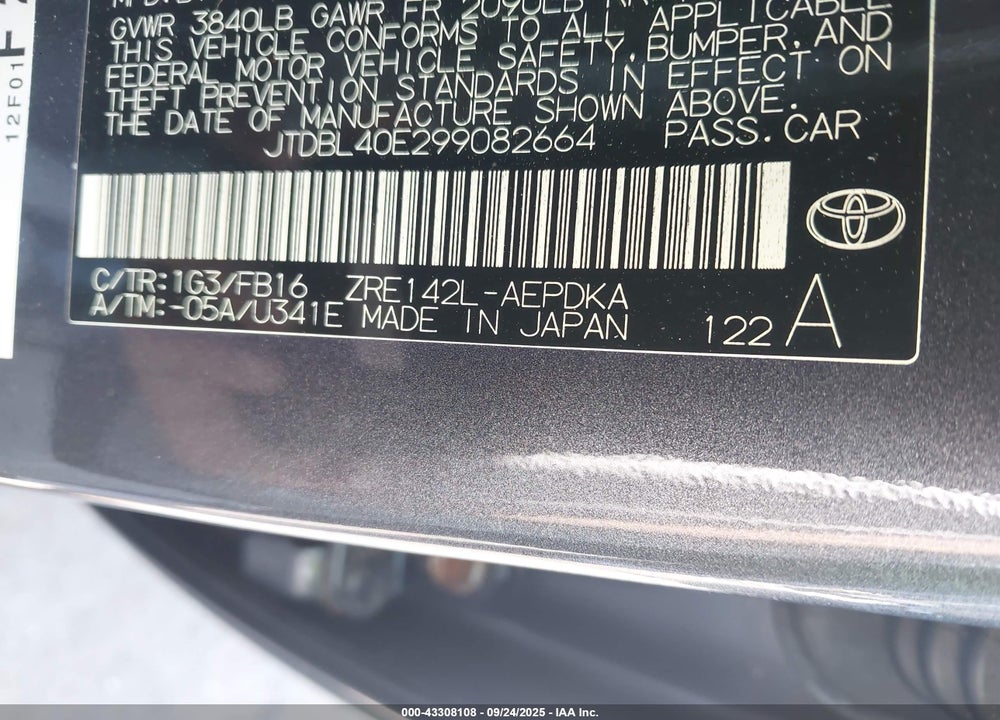 2009 TOYOTA COROLLA LE VIN: JTDBL40E299082664