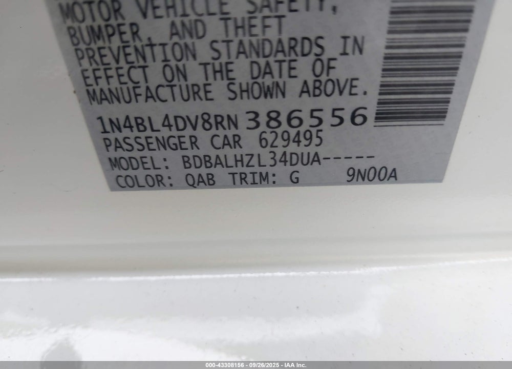 2024 NISSAN ALTIMA SV FWD VIN: 1N4BL4DV8RN386556