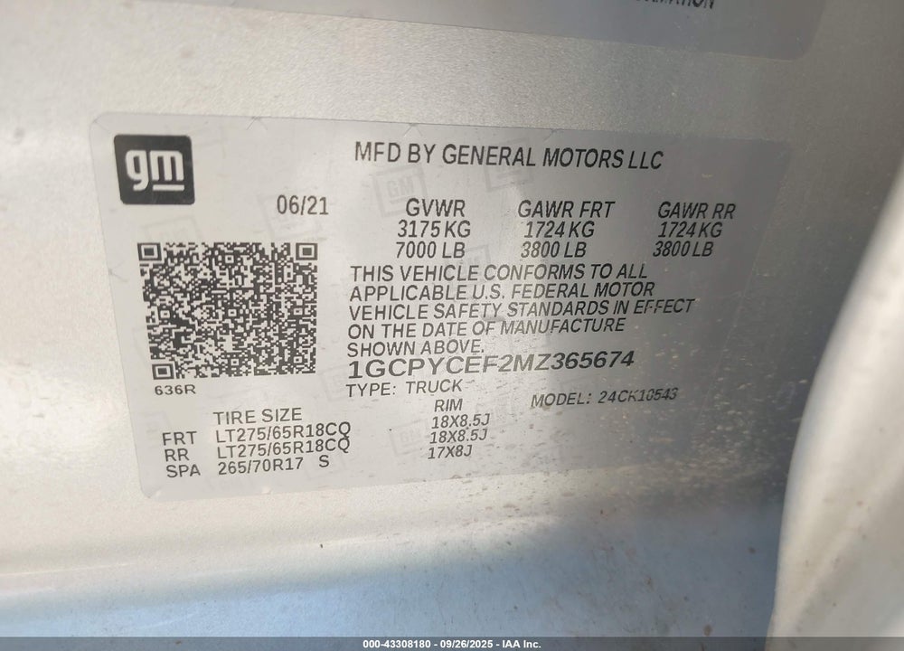 2021 CHEVROLET SILVERADO 1500 4WD SHORT BED CUSTOM TRAIL BOSS VIN: 1GCPYCEF2MZ365674