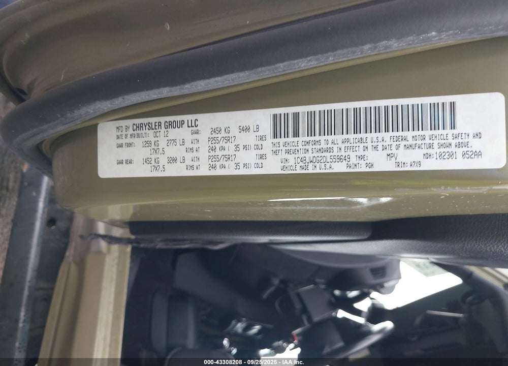 2013 JEEP WRANGLER UNLIMITED VIN: 1C4BJWDG2DL559649