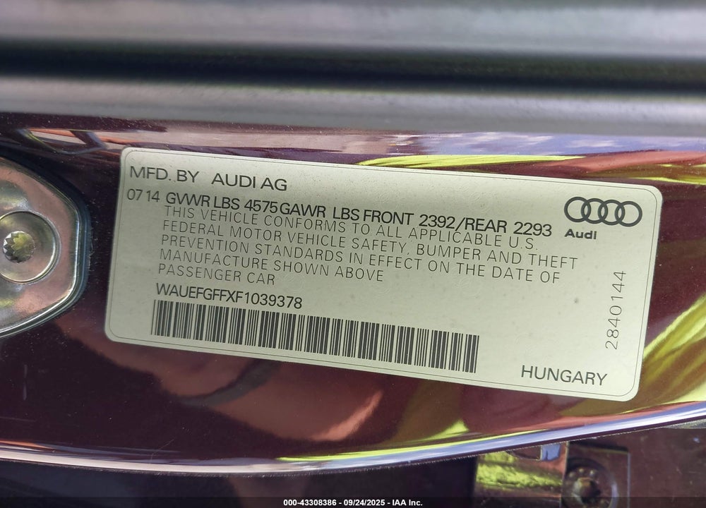 2015 AUDI A3 VIN: WAUEFGFFXF1039378