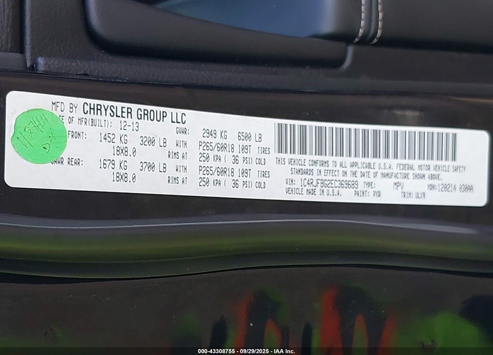 2014 JEEP GRAND CHEROKEE LIMITED VIN: 1C4RJFBG2EC369689