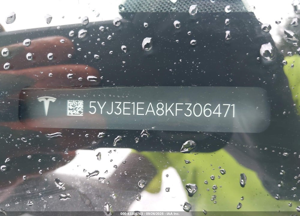 2019 TESLA MODEL 3 VIN: 5YJ3E1EA8KF306471
