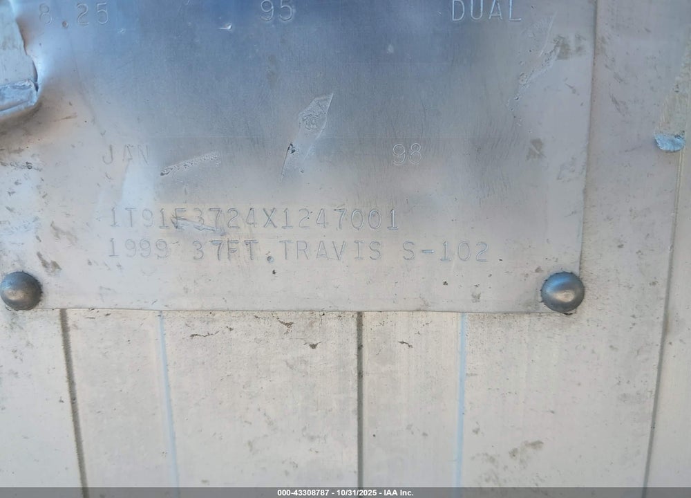 1999 TRAVIS BODY & TRAILER END DUMP VIN: 1T91F3724X1247001