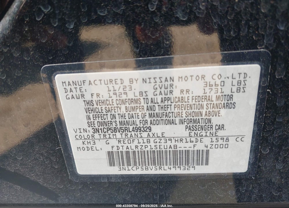 2024 NISSAN KICKS S XTRONIC CVT VIN: 3N1CP5BV5RL499329