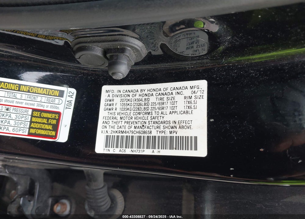 2012 HONDA CR-V VIN: 2HKRM4H79CH608658