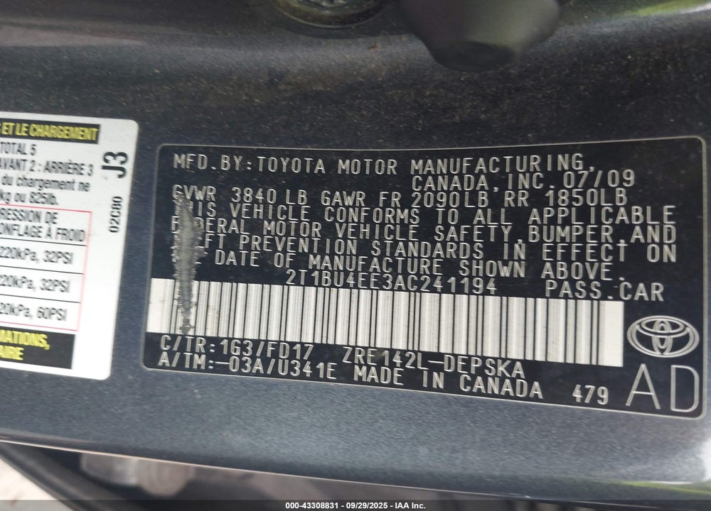2010 TOYOTA COROLLA S VIN: 2T1BU4EE3AC241194