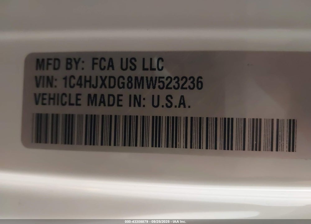 2021 JEEP WRANGLER UNLIMITED VIN: 1C4HJXDG8MW523236