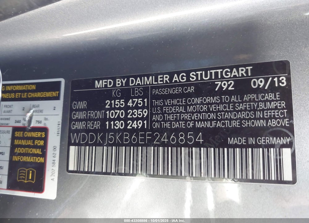 2014 MERCEDES-BENZ E-CLASS VIN: WDDKJ5KB6EF246854