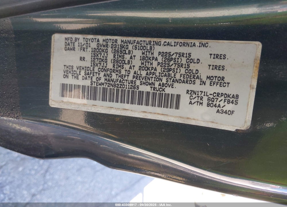 2002 TOYOTA TACOMA VIN: 5TEWM72N82Z011265