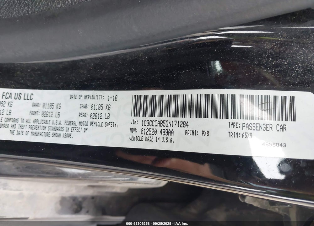2016 CHRYSLER 200 LIMITED VIN: 1C3CCCAB5GN171284