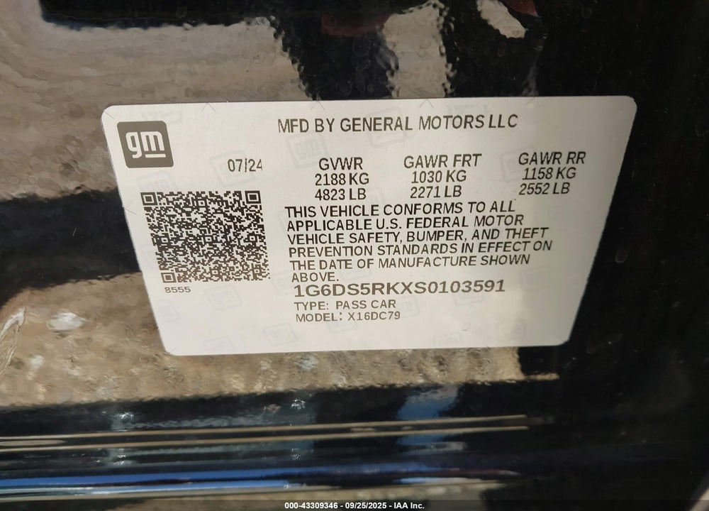 2025 CADILLAC CT5 VIN: 1G6DS5RKXS0103591
