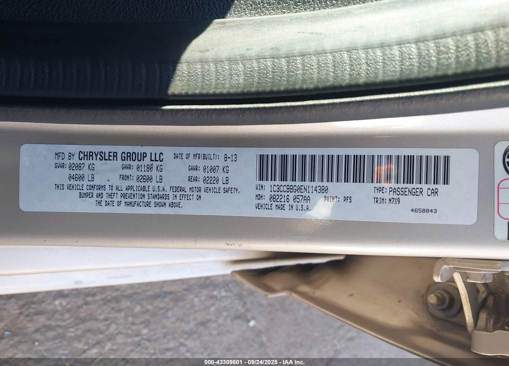 2014 CHRYSLER 200 VIN: 1C3CCBBG0EN114380