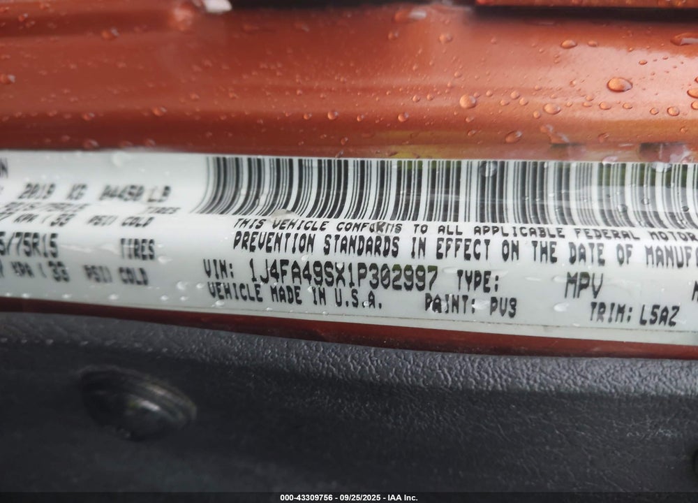 2001 JEEP WRANGLER SPORT VIN: 1J4FA49SX1P302997