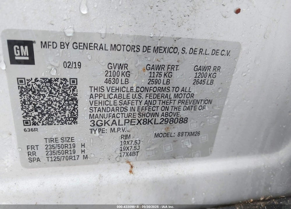 2019 GMC TERRAIN VIN: 3GKALPEX8KL298088