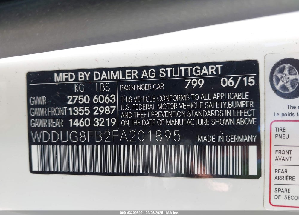2015 MERCEDES-BENZ S 550 4MATIC VIN: WDDUG8FB2FA201895