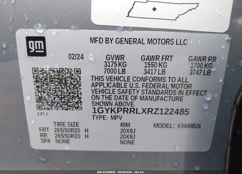 2024 CADILLAC LYRIQ VIN: 1GYKPRRLXRZ122485