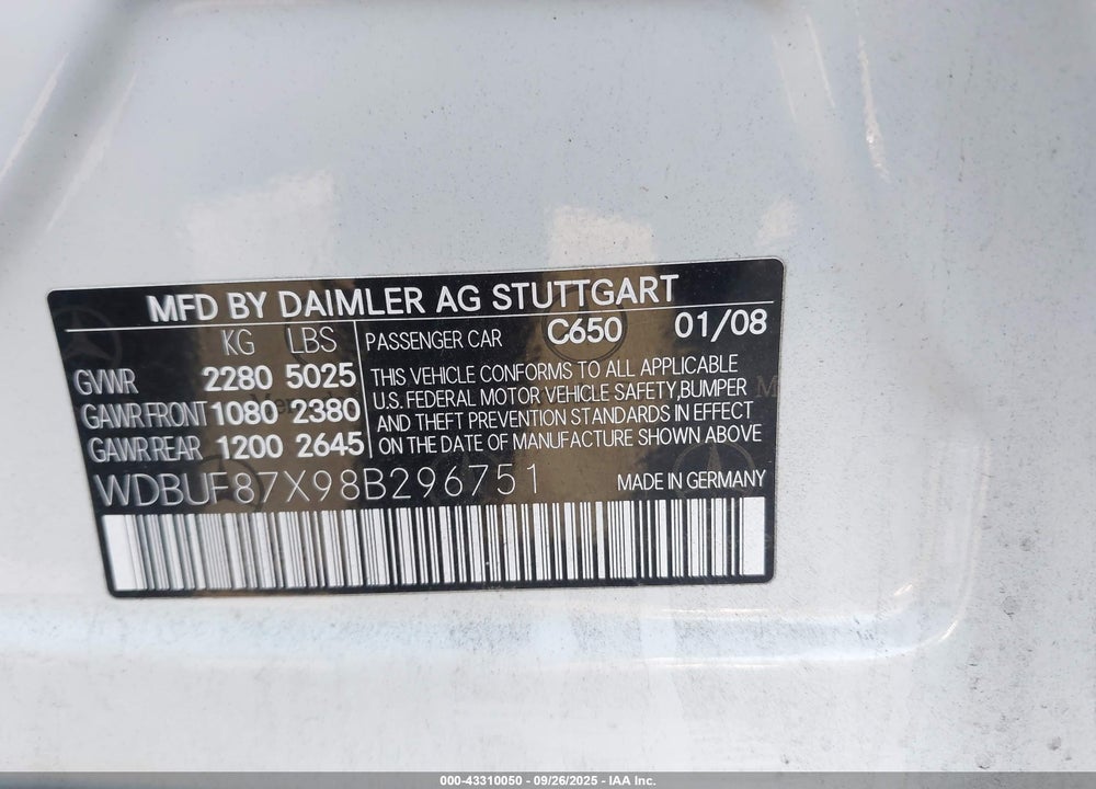 2008 MERCEDES-BENZ E 350 4MATIC VIN: WDBUF87X98B296751