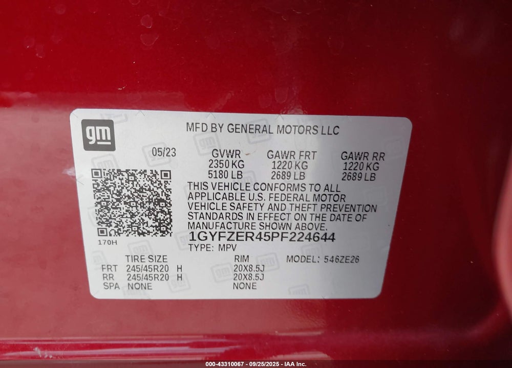 2023 CADILLAC XT4 FWD SPORT VIN: 1GYFZER45PF224644