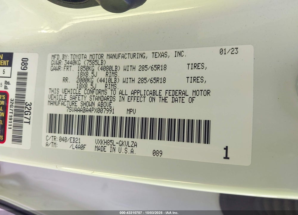 2023 TOYOTA SEQUOIA TRD PRO VIN: 7SVAAABA4PX007991