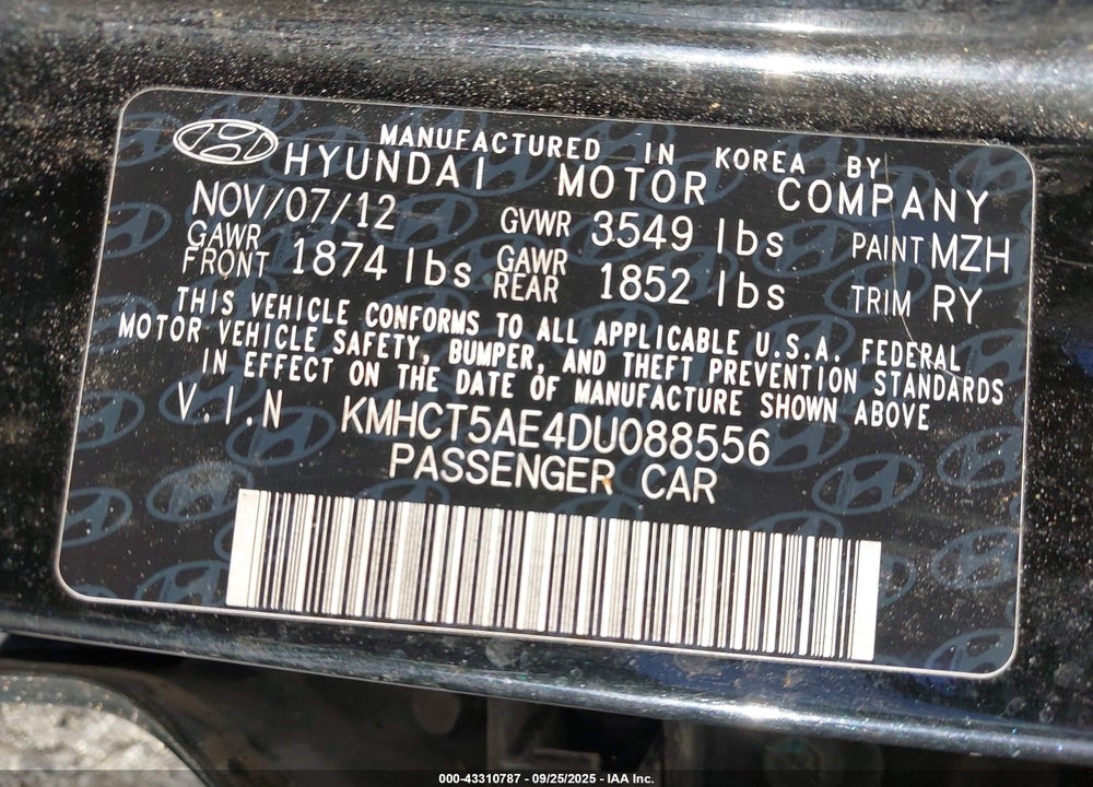 2013 HYUNDAI ACCENT VIN: KMHCT5AE4DU088556