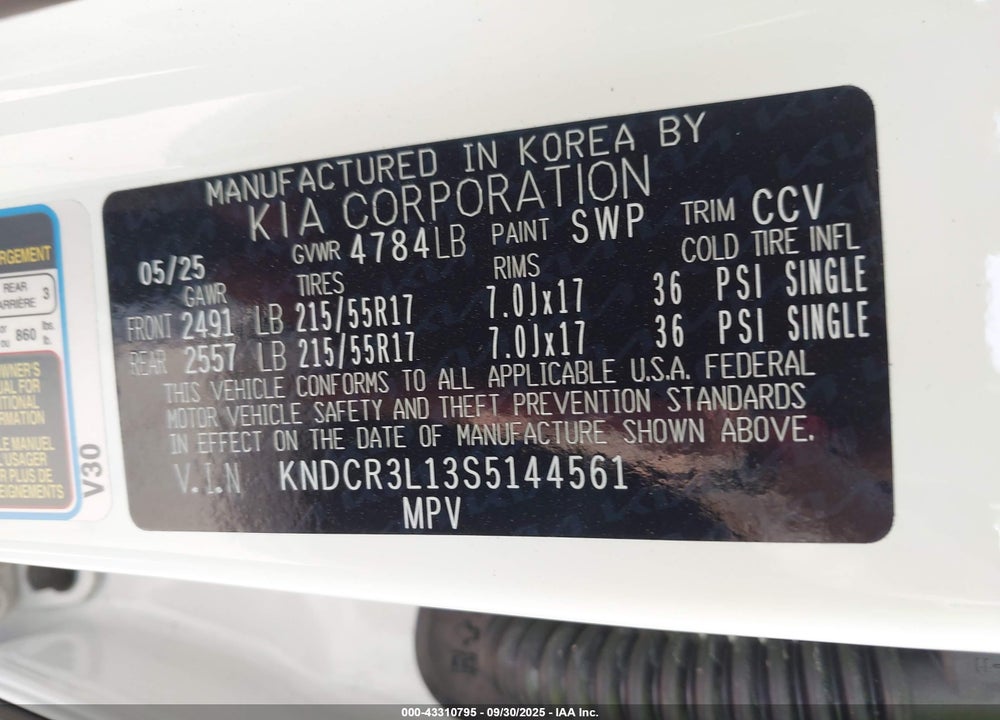 2025 KIA NIRO EV WIND VIN: KNDCR3L13S5144561