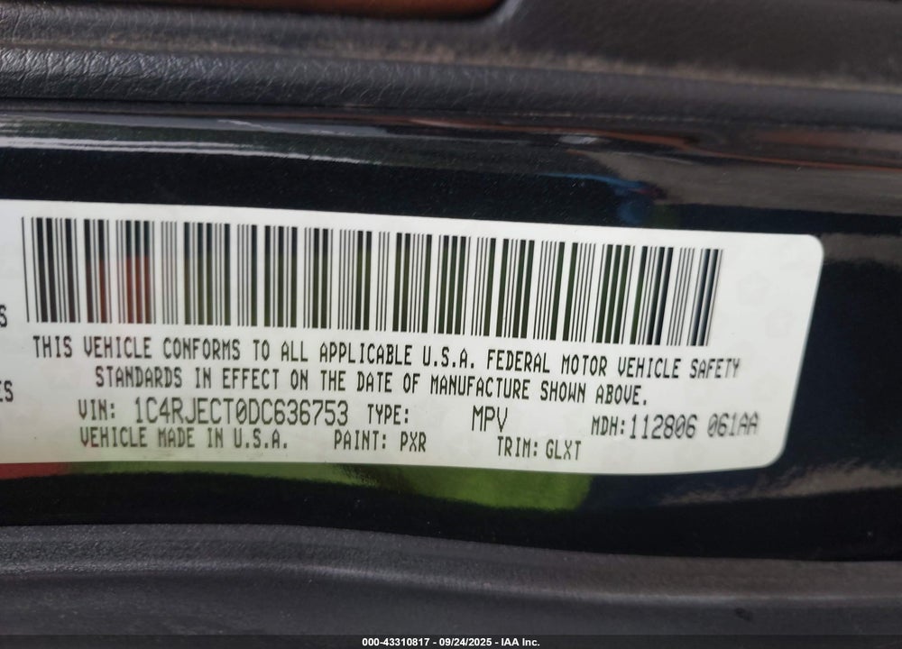 2013 JEEP GRAND CHEROKEE OVERLAND VIN: 1C4RJECT0DC636753