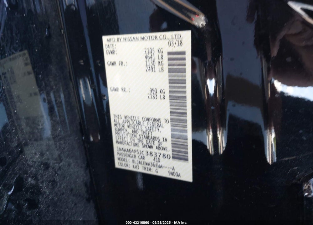 2018 NISSAN MAXIMA 3.5 SL VIN: 1N4AA6AP5JC383780