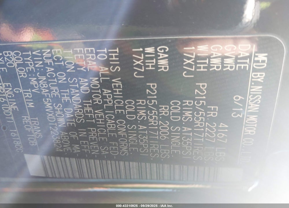 2013 NISSAN JUKE VIN: JN8AF5MVXDT223824