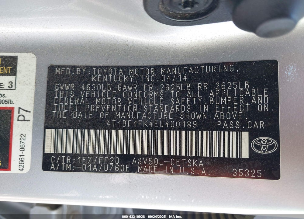 2014 TOYOTA CAMRY SE VIN: 4T1BF1FK4EU400189