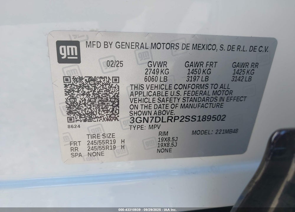 2025 CHEVROLET EQUINOX VIN: 3GN7DLRP2SS189502