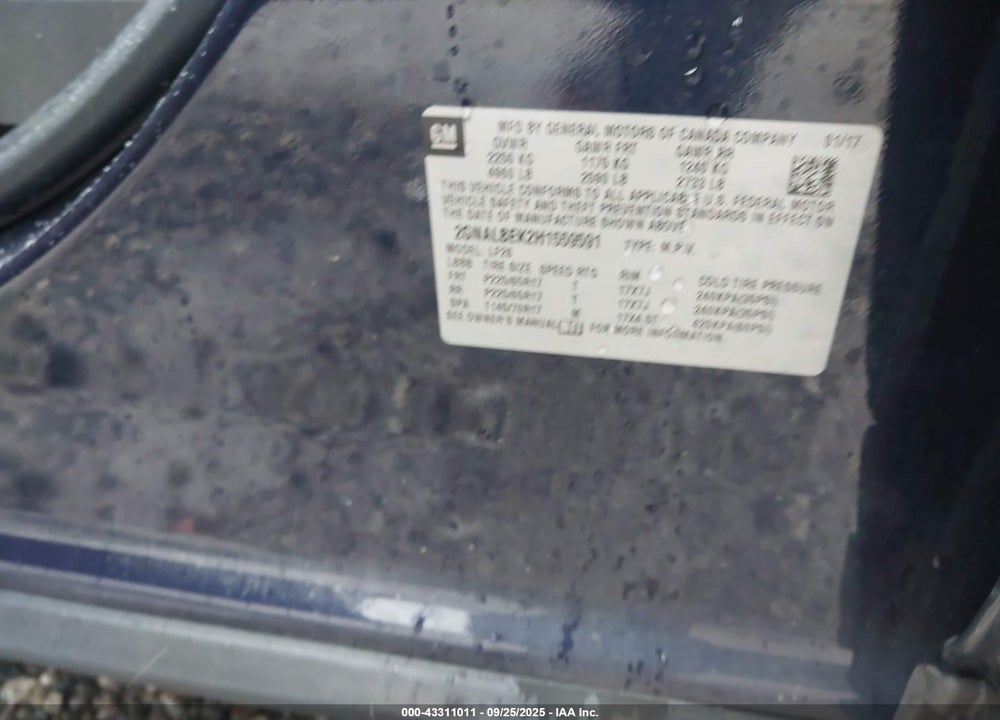 2017 CHEVROLET EQUINOX VIN: 2GNALBEK2H1559591