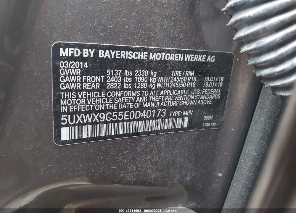 2014 BMW X3 VIN: 5UXWX9C55E0D40173