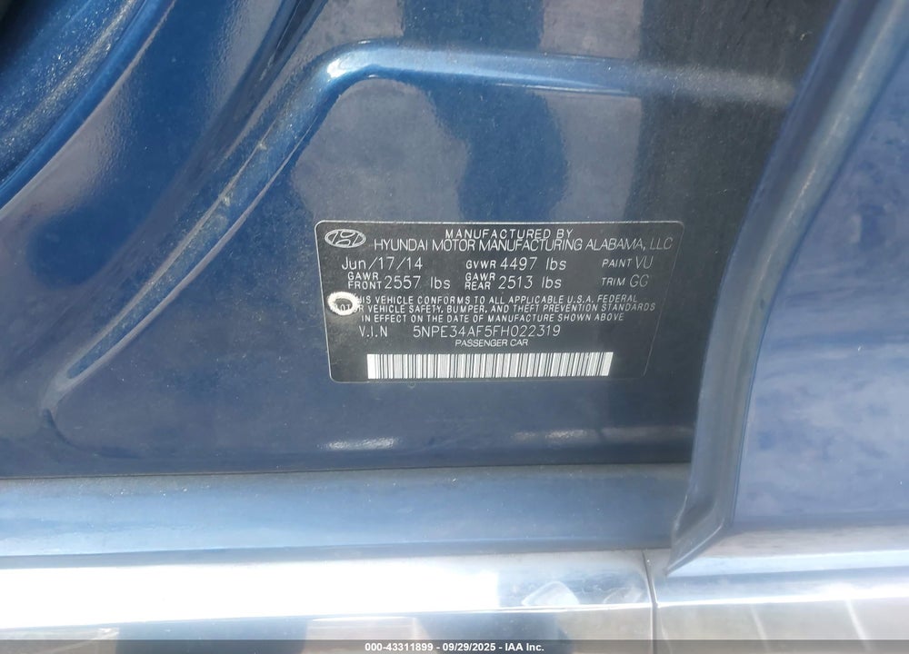 2015 HYUNDAI SONATA LIMITED VIN: 5NPE34AF5FH022319