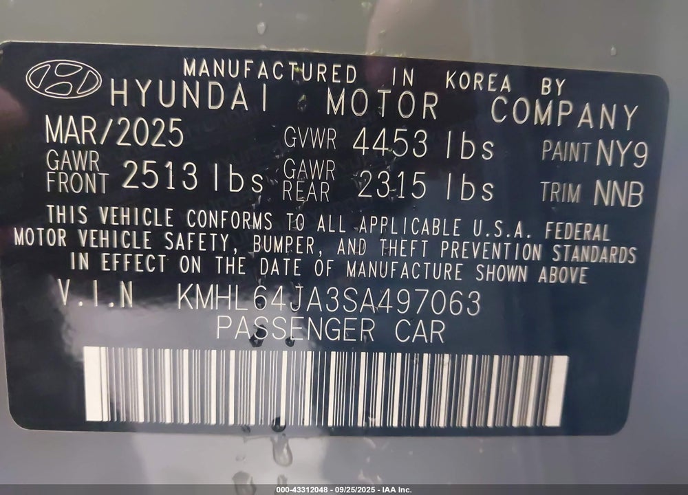 2025 HYUNDAI SONATA VIN: KMHL64JA3SA497063