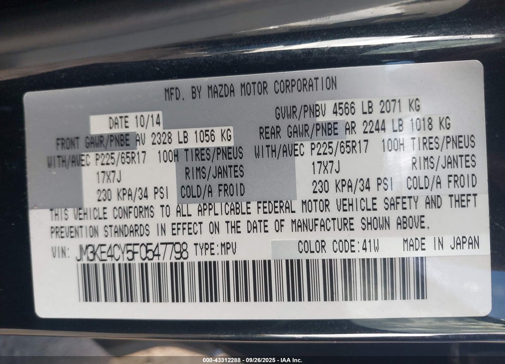 2015 MAZDA CX-5 VIN: JM3KE4CY5F0547798