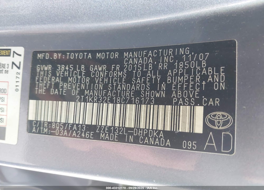 2008 TOYOTA MATRIX VIN: 2T1KR32E18C716173