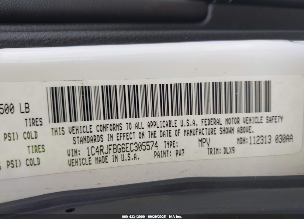 2014 JEEP GRAND CHEROKEE VIN: 1C4RJFBG6EC305574