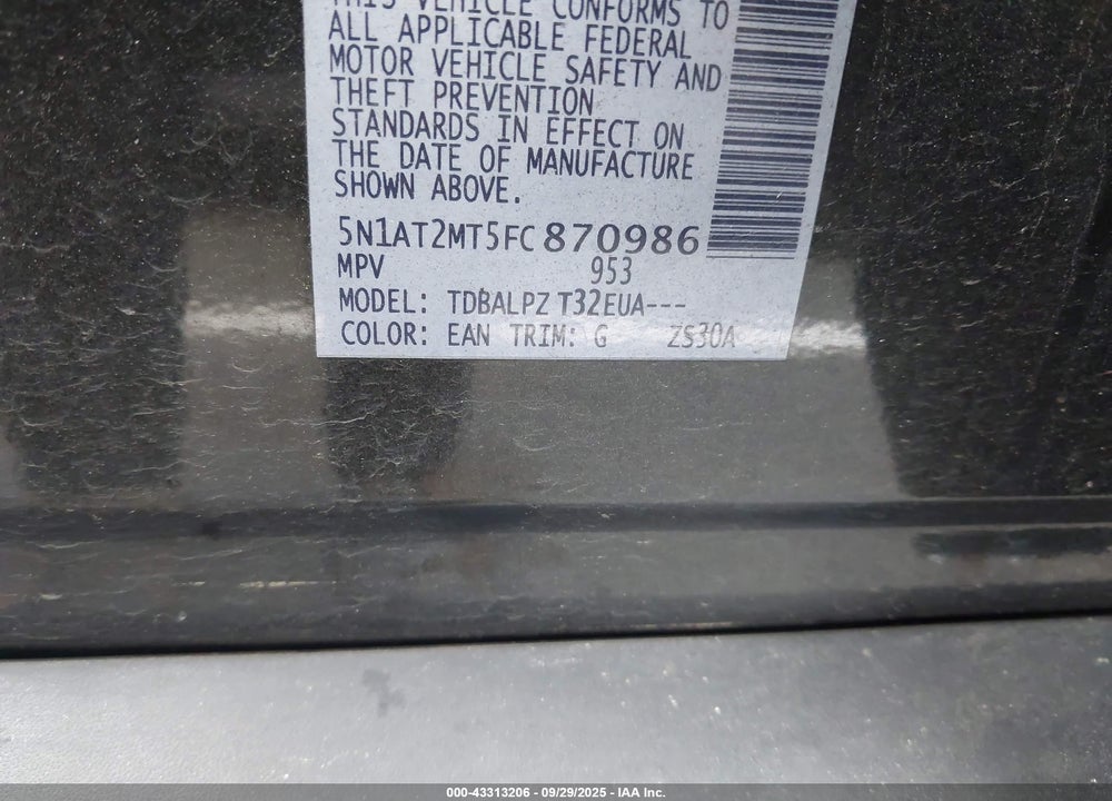 2015 NISSAN ROGUE VIN: 5N1AT2MT5FC870986