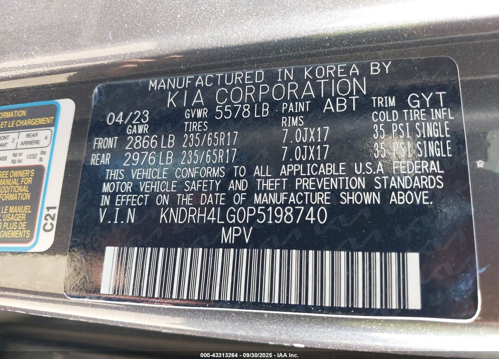 2023 KIA SORENTO HYBRID EX VIN: KNDRH4LG0P5198740
