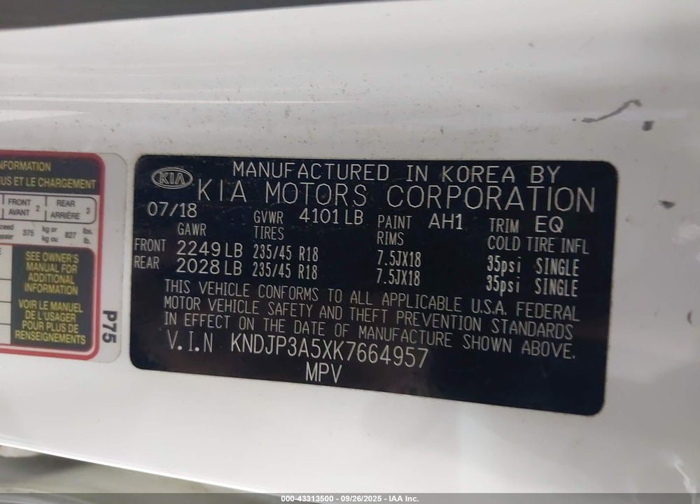 2019 KIA SOUL VIN: KNDJP3A5XK7664957