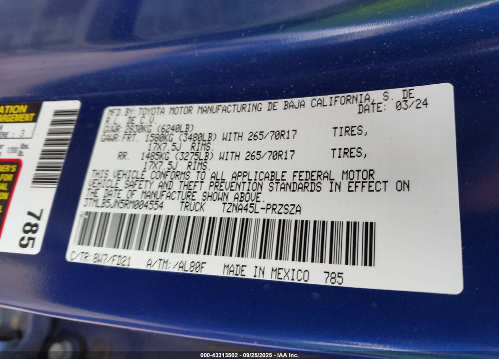 2024 TOYOTA TACOMA VIN: 3TMLB5JN5RM004554