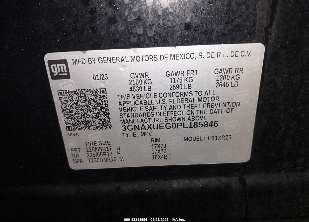 2023 CHEVROLET EQUINOX AWD LT VIN: 3GNAXUEG0PL185846