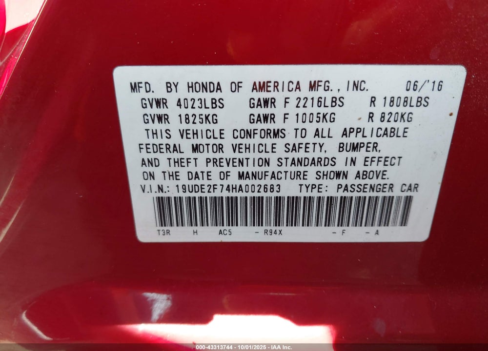 2017 ACURA ILX VIN: 19UDE2F74HA002683