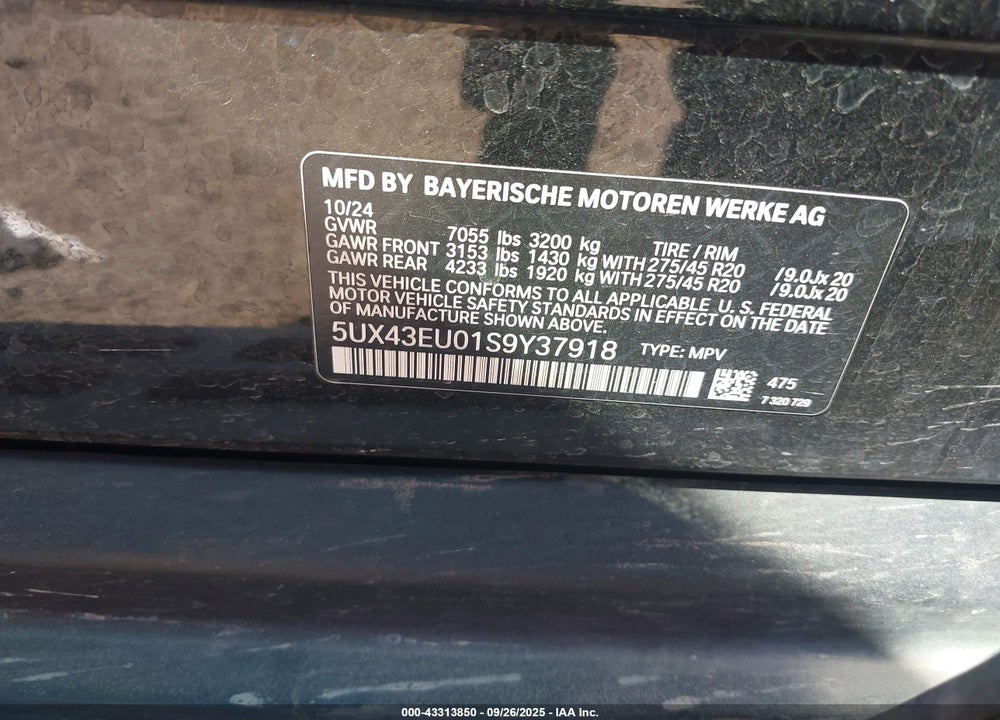 2025 BMW X5 PHEV XDRIVE50E VIN: 5UX43EU01S9Y37918