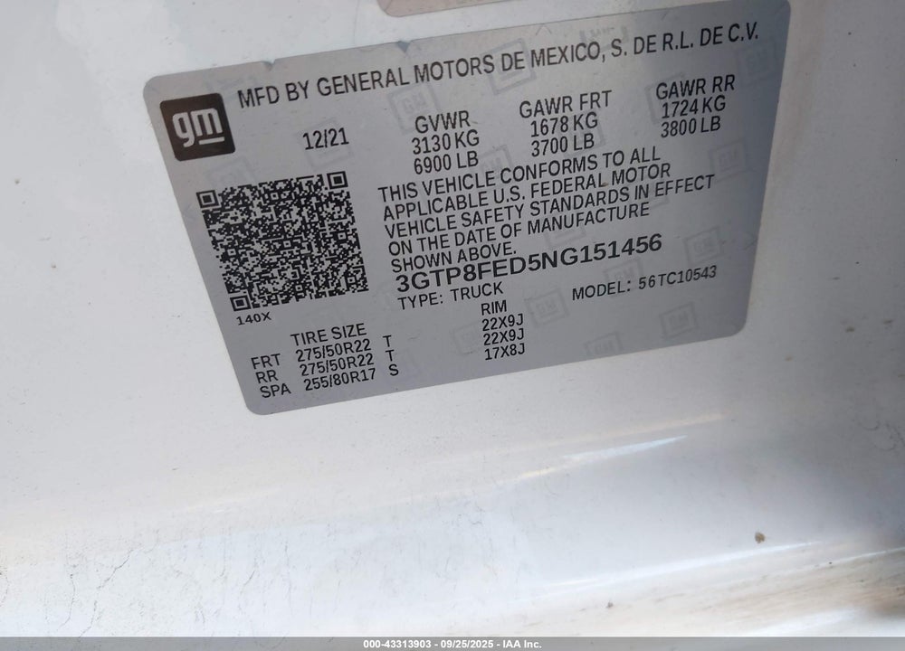2022 GMC SIERRA 1500 LIMITED VIN: 3GTP8FED5NG151456