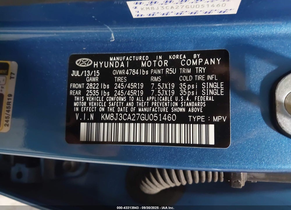 2016 HYUNDAI TUCSON VIN: KM8J3CA27GU051460