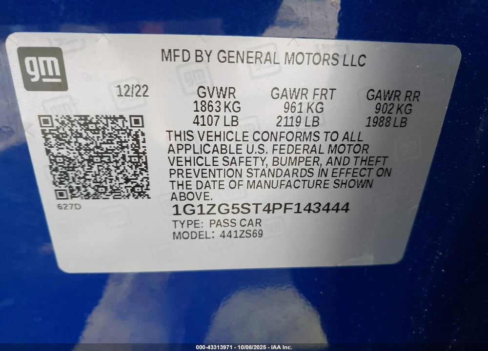2023 CHEVROLET MALIBU VIN: 1G1ZG5ST4PF143444